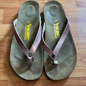 Viking rose gold leather sandals